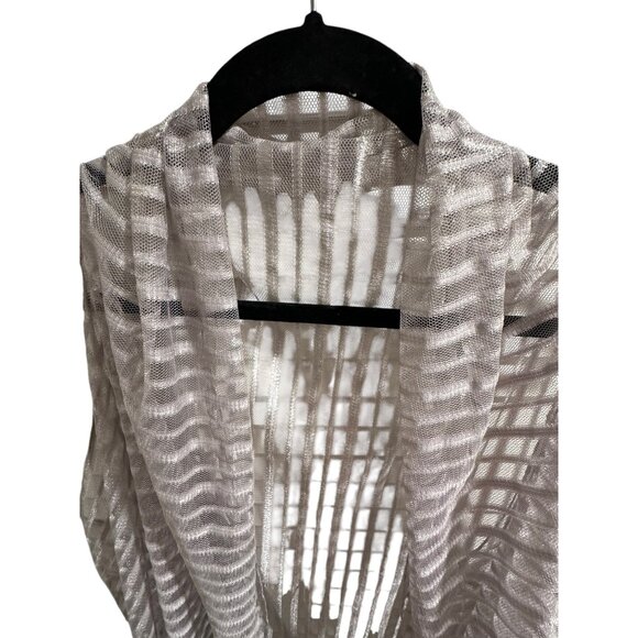 🍒 2/$20 🍒 Silver Striped Sheer Cascading Front Cardigan OS - Picture 4 of 6
